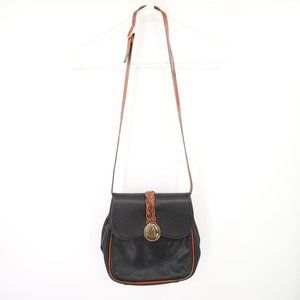 Ghurka Black Crossbody Purse Bag Leather Braided Adjustable Gold Handmade